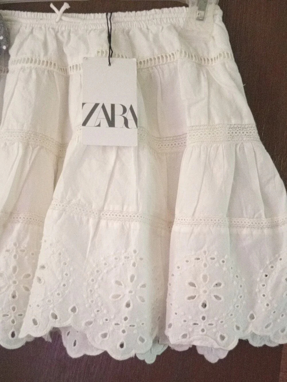 Zara White Eyelet Tiered Skirt with Scalloped Hem#FREE TOP